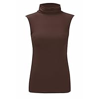Momo&Ayat Fashions Ladies Stretch Jersey Turtle Neck Sleeveless Top Tshirt US Size 4-22 (L/XL (US 12-14), Brown)