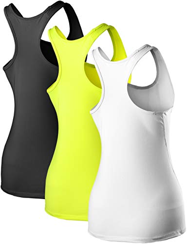 Fastorm Women's 3 Pack Running Tank Tops for Women Active Racerback Dry Fit Tank Top Black-White-NGreen S