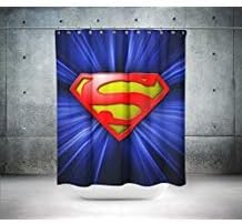 Superman Logo Custom Designed & Printed Shower Curtain, Bath Curtain, 100% polyester, waterproof, shower curtain anti mould and machine washable, shower curtain designer, shower curtain extra long, shower curtain extra wide