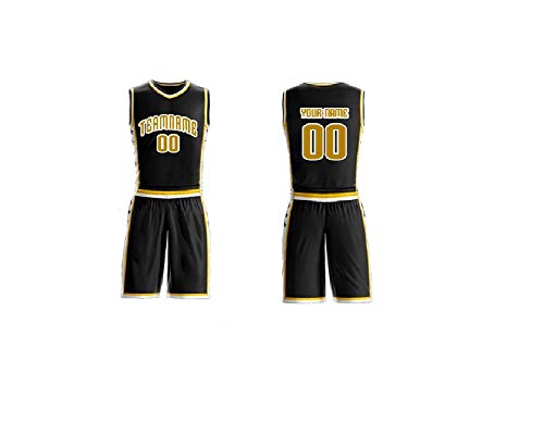 Personalized 2 Piece Set Basketball Jersey Sportswear Team Uniforms. Custom Name/Number on Front & Back(V Neck) (Black) - Thumbnail 3