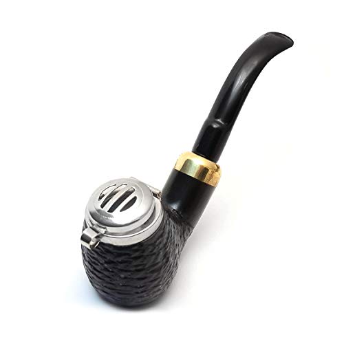 Mr. Brog Full Bent Smoking Tobacco Pipe - Model No: 21 Old Army Ebony Rusticated - Pear Wood Roots - Hand Made - Thumbnail 2