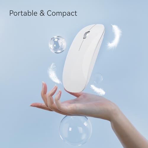 Uiosmuph U30 Bluetooth Mouse, Three Modes Wireless Mouse (BT5.1+ BT5.1+ USB) Bluetooth Silent Rechargeable Portable Mouse for Mac/Computer/Android, White