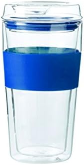 Double Wall Insulated To Go Cup With Glass Lid - 10oz Tumbler Made from Borosilicate Glass - For Hot and Cold Beverages By LaniDesigns (Blue, Glass Lid)