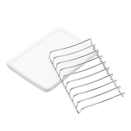 Slideep Ceramic Soap Dish Holder, Stainless Steel Soap Bar Holder for Bathroom and Shower, Double Layer Draining Soap Box - Thumbnail 3