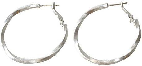 Takobia Women's Scratched Silver Plated Twisted Hoop Design - .925 Sterling Silver Post Earrings