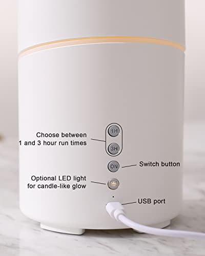 Essential Oil Diffuser,USB Aromatherapy Diffuser,200ml Diffuser for Essential Oil with Timer & Soft Light Setting,Waterless Auto Shut-Off,Ultrasonic Cool Mist Humidifier for Home,Office,White