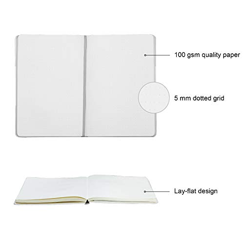 Paperage Dotted Journal Bullet Notebook, Hard Cover, Medium 5.7 x 8 inches, 100 gsm Thick Paper (White, Dotted)