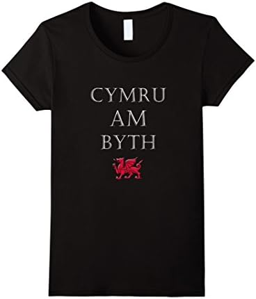Womens CYMRU AM BYTH T-shirt Wales Tee Welsh Red Dragon Small Black