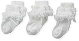 Jefferies Socks Little Girls' Newborn Tutu Lace Socks 3 Pair Pack, White/White, Toddler