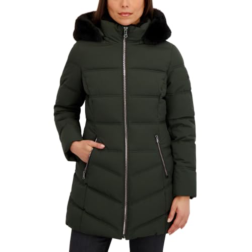 HFX Women's Soft Tech Puffer Coat, Dark Green, Large at Amazon
