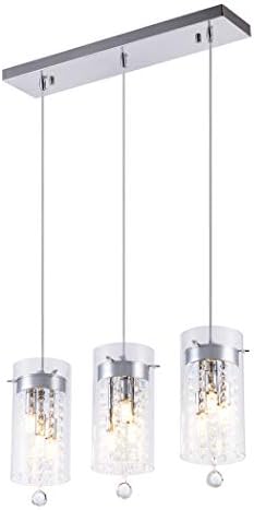 SHENGYADI Glass & Crystal Multi Pendant Modern 3-Light Mini Cylinder Chandelier G9 Kitchen Island Lighting Fixture with Long Base, Chrome Finish