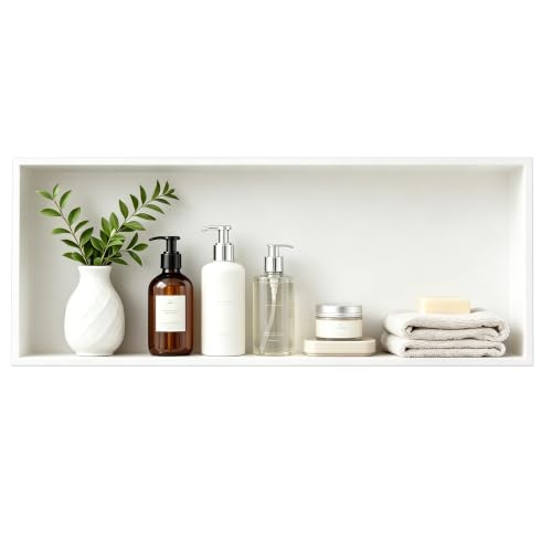 Bernkot White Shower Niche 304 Stainless Steel 90 x 30 x 10 cm Wall Niche No Tile Required via Mounted Installation