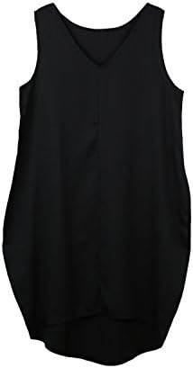 LeNG Women Sexy V Neck Casual Chiffon Solid Black Short Dresses XXL