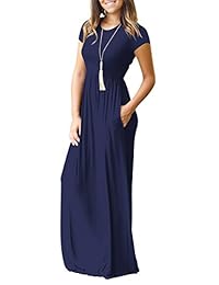 HAOMEILI Vestidos casuales largos, lisos, sueltos, de manga corta para mujer con bolsillos