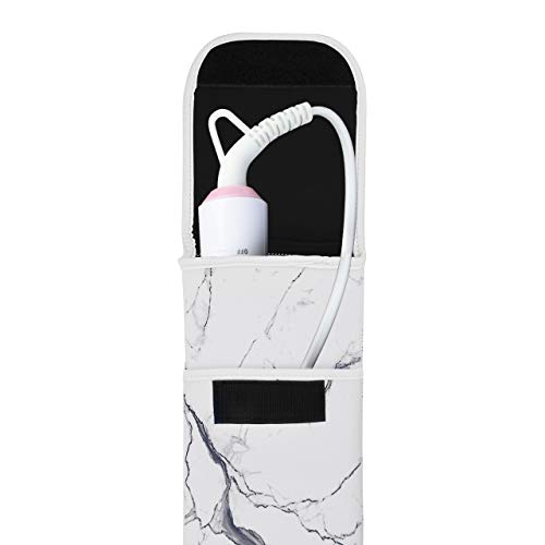 Bluecell Heat Resistant Neoprene Curling Iron Holder Cover Bag Flat Iron Curling Wand Travel Case Pouch 15 x 5 Inches,White Marble Pattern