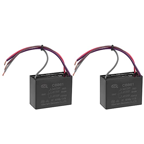 uxcell Ceiling Fan Capacitor CBB61 4.5/6/6uF 350V AC 4 Wires Metallized Polypropylene Film Capacitor 58x44x26mm for Electric Fan Pump Motor Generator 2Pcs: Industrial & Scientific