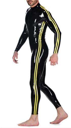 DORAFEI Latex Catsuit with Yellow Trim Back Zipper