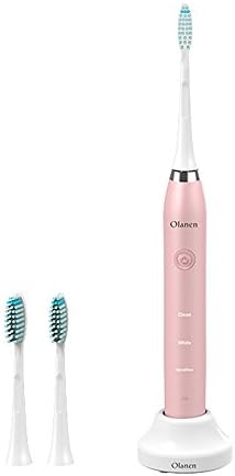 Electric Toothbrush Timer Pink Power Rechargeable with 3 Replacement Heads and USB Charger base Built-In 2 Minute Auto Timer for Women Girls lady female(Adapter is not included)