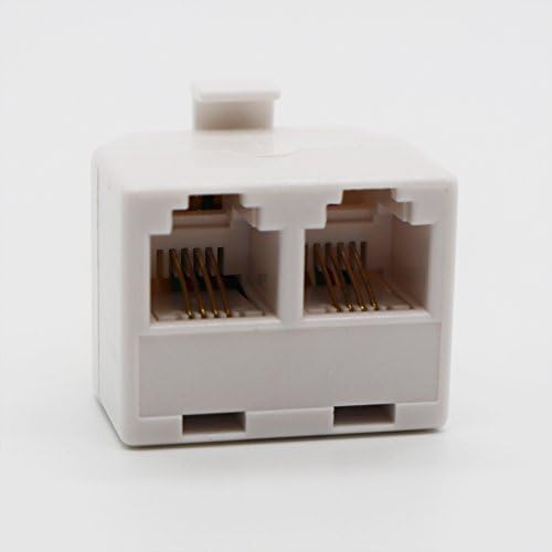 Telephone Plug to RJ11 Socket Adapter and Splitter for Landline Telephone Accessory (White, 4-Conductor) pack of 1