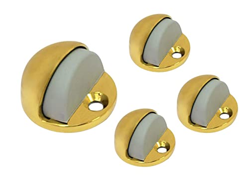 QCAA Solid Brass Low Dome Floor Door Stop, 1/4"-3/4" Clearance from Floor Buttom, Polished Brass, 4 Pack, Made in Taiwan
