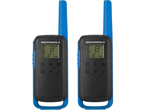 Motorola Solutions - T62 PMR Blau, Walkie Talkie Talkabout, PMR446 CB-Funkgerät, 16 Kanäle und 121 Codes, 8 km Reichweite, Blau, lizenzfrei, LCD-Displ