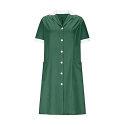 Womens Housekeeping Maid Uniform Dress Button Down