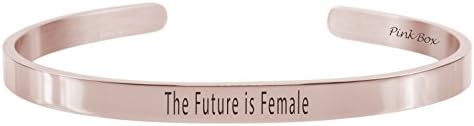Pink Box 5mm Solid Stainless Steel Cuff Bracelet - THE FUTURE IS FEMALE (ROSE GOLD)