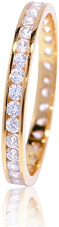 De Lelu Yellow Gold Plated Sterling Silver Cubic Zirconia Eternity Wedding Band Ring, Size 9