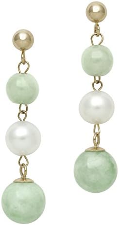 BelacquaCultured Freshwater Pearl and Jade Earrings for Women in 14K Gold
