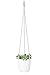 Mkono Ceramic Hanging Planter Macrame Plant Holder Succulent Flower Pot with Wood Beads