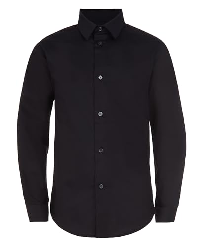 Calvin Klein Boys Long Sleeve Slim Fit Dress Shirt, Button-Down Style with Cuffs & Shirttail Hem