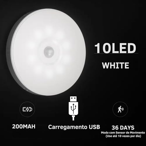 Combo 3 Luminárias, com Sensor de Presença, Recarregável, Luminária Sensor de Movimento