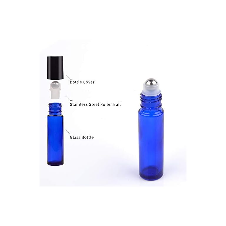 24 Pack 10 ml Blue Glass Roller Bottle Bottles with Removable Stainless