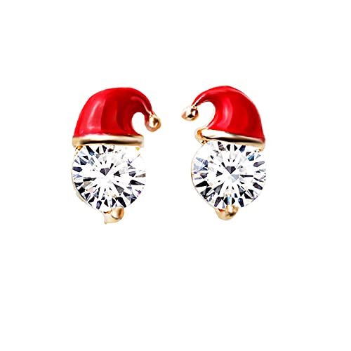 Women\'s Christmas Earrings, Girls Crystal Gemstone Santa Christmas Hat Earring Stud Xmas Gift for Women & Girls
