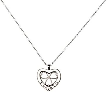 Silver Tone "I Love You" Heart Flower Pendant Statement Necklace