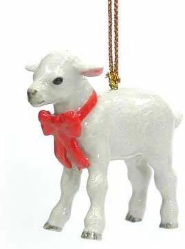 White Sheep - Lamb Goat Animal Red Bow Christmas Ornament