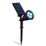 ZEEFO Solar Powered Light LED Spotlight Outdoor Wall Lamp 180° Adjustable Waterproof Security Night Lights for Landscape Lighting, Driveway, Yard, Lawn, Pathway, Garden, Deck,Ground (Changing Color)
