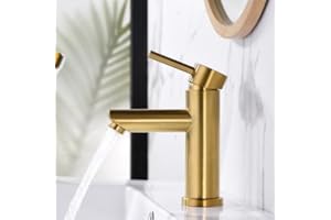 AMAZING FORCE Single Hole Bathroom Faucet Single Handle Bathroom Sink Faucet Brushed Gold Stainless Steel Basin Mixer Tap - Sink Drain & Deck Plate Not Included