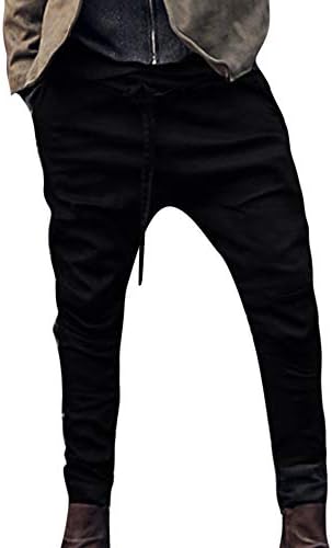 Creazrise Men Drop Crotch Funnel Pockets Drawstring Harem Pants Casual Drawstring Sweatpants