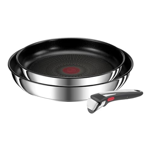 Tefal Ingenio Preference On 3-teiliges Pfannenset abnehmbarer Griff, 24/28 cm, stapelbar, platzsparend, Topfset Induktion mit Antihaftversiegelung, ei