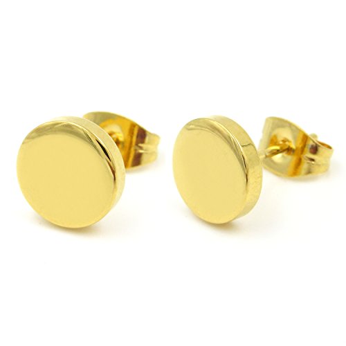 Pair stainless steel gold color round post stud earrings