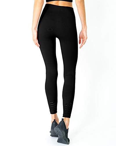 Savoy Active Women's Mesh Seamless High-Compression Leggings with Ribbing Detail (Black)