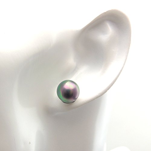 10mm Simulated Shell Pearl Earrings on Stainless Steel Posts, Black AB finish - Thumbnail 3