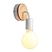 IJ INJUICY Vintage Wooden Wall Sconce, Metal Wall Light Fixture for Bedroom Living Room Bedside Hall Night Lighting Reading Lamp (White)
