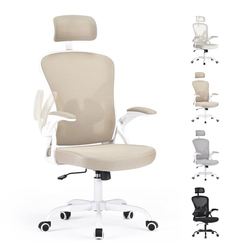 Farini Höhenverstellbar Schreibtischstuhl mit Armlehne, Ergonomischer Stuhl Bequemer Bürostuhl mit Rollen, Home Office Stuhl mit Verstellbarer Kopfstü