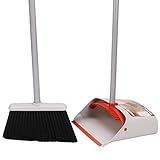 TreeLen Broom and Dustpan Set,Upright Stand Up Long Handled Dustpan Broom for Home Kitchen Office Lobby Floor Use