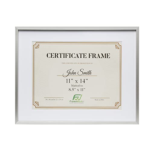 FrameWorks 11”x14” Matted to 8.5”x11” Deluxe Silver Aluminum