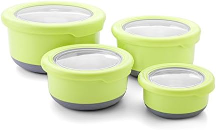 Leak Proof Lunch Box Set – 4 Pack Nesting Stainless Steel Metal Storage Food Containers for Adult or Kids – BPA Toxin Free for Work or Healthy School Lunches.Transparent Lid and Silicone Grip Base