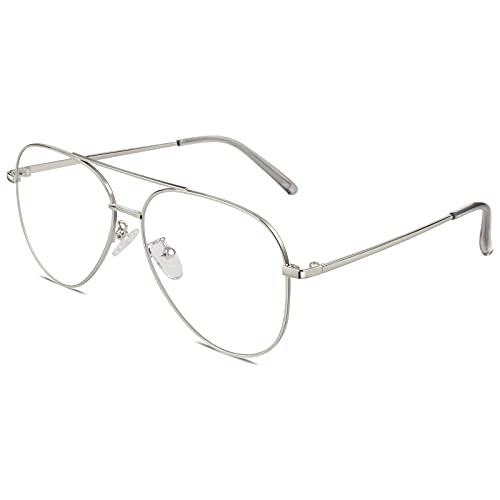 GQUEEN Fake Glasses Women Men Clear Lens Metal Frame UV400 Protection Fashion Retro Pilot Style Eyeglasses