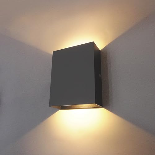 KICAAO LED Wall Sconces Set of Two, 12W Modern Wall Light, Hardwired Aluminum Wall Lamp,Black Up Down Wall Mount Lights for Living Room Hallway Bedroom Decor